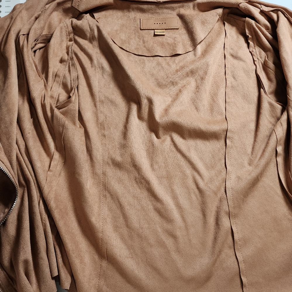 BlankNYC Tan Faux Suede Moto Jacket Draped Asymmetrical Zip Size Medium - Picture 13 of 14